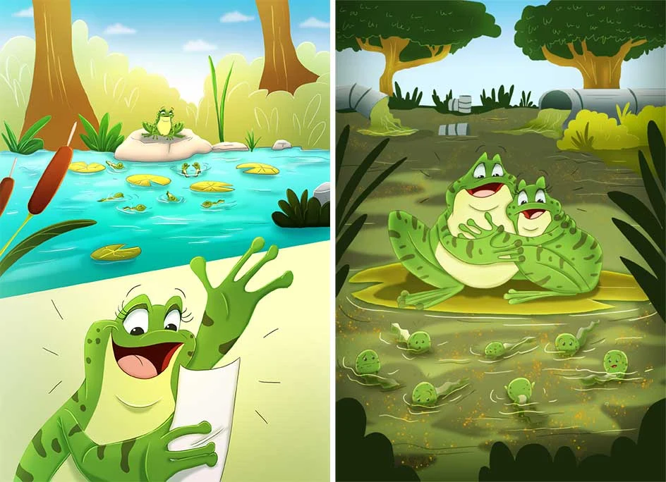 Page intérieure : Rainette la grenouille salue dans son marais