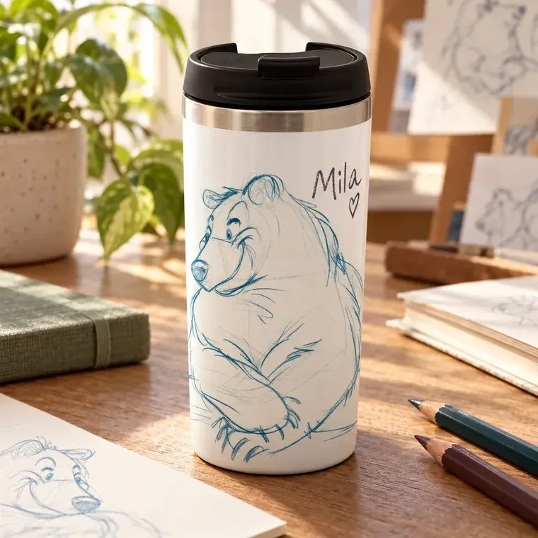 Tasse de voyage personnalisée au croquis de l’ourson