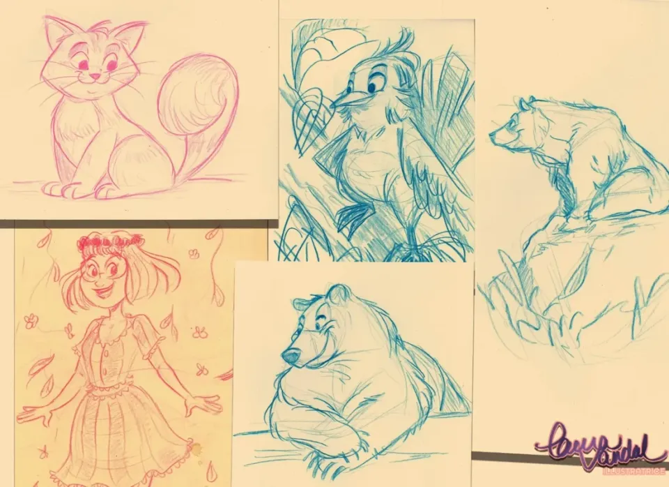 Croquis au crayon bleu