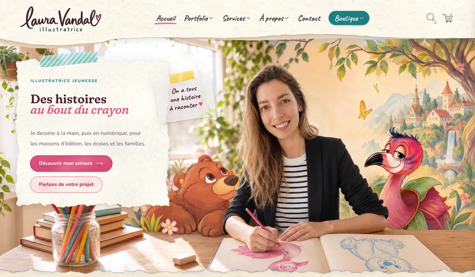 La page d’accueil du site de Laura Vandal, illustratrice