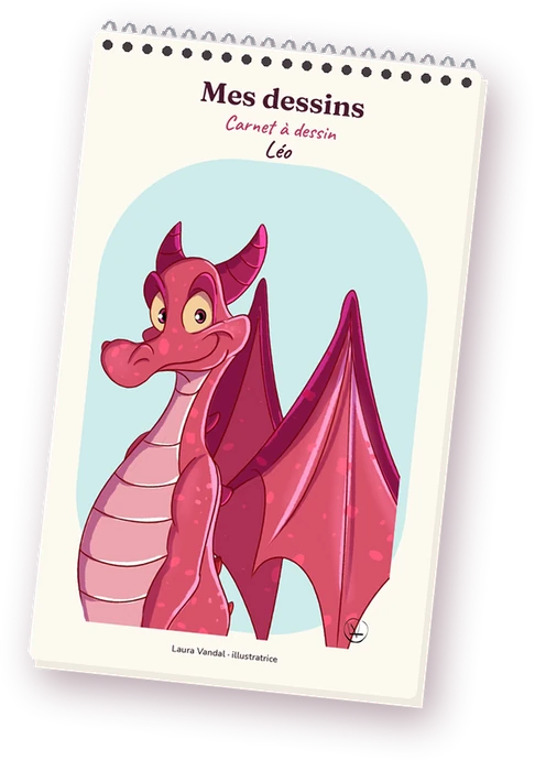 Carnet à dessin du petit dragon au prénom Léo