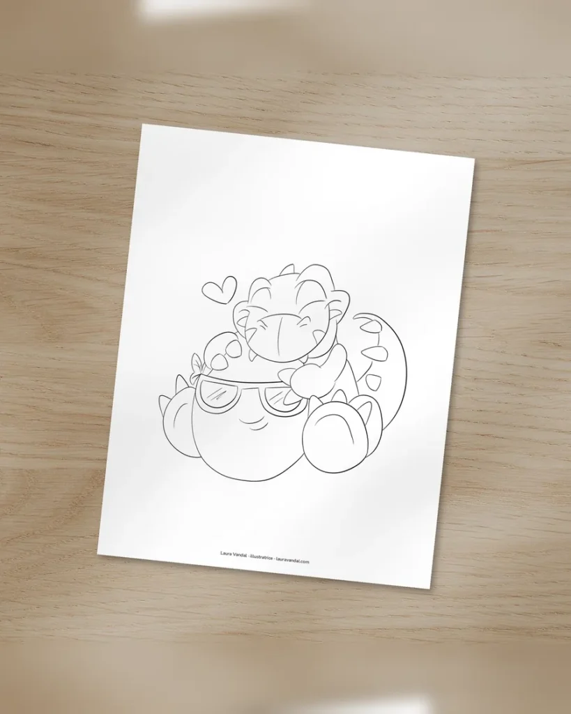 Coloriage du câlin du petit dino