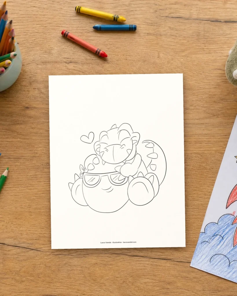 Coloriage du câlin du petit dino